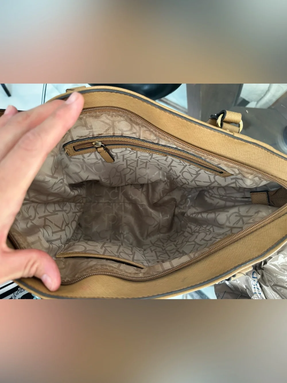 Calvin Klein Floral Monogram Satchel Bag in Brown